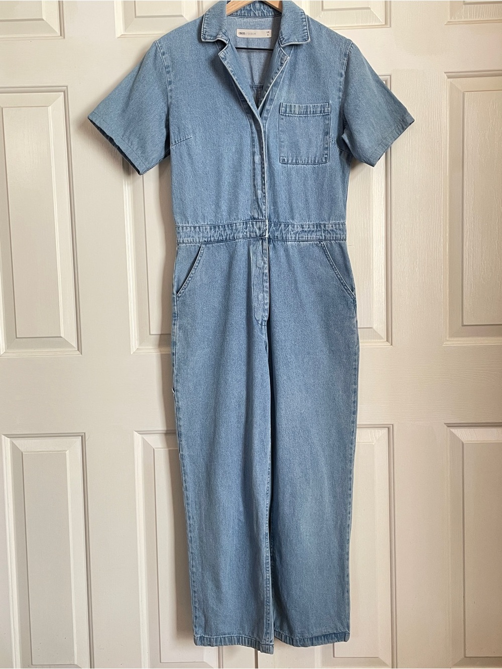 ASOS Denim Light Wash Button Front Utility Jumpsuit, Size 4